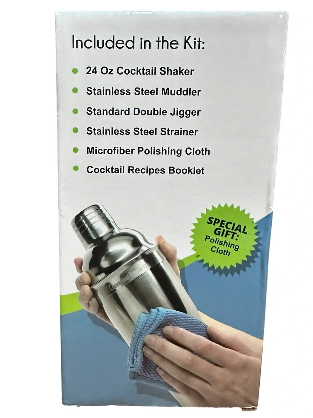 Convenient Products Stainless Steel Cocktail Shaker Set Bar Kit 24 oz‎ New